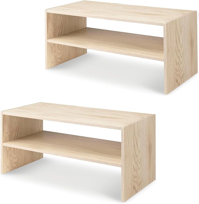Whitmor Stackable 31" Extra Wide 2-Shelf Storage Organizer, Light Brown，2 Pack