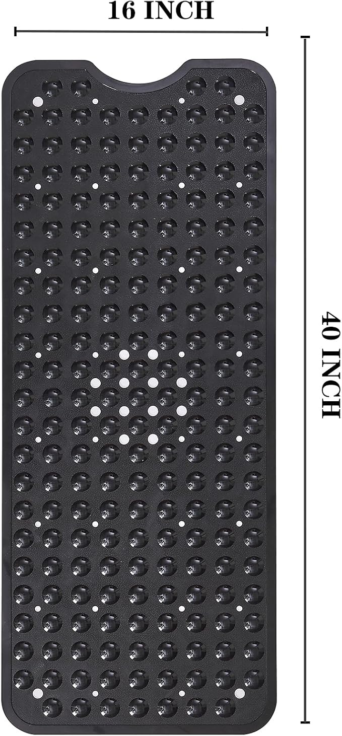 YANZIFLY Bathtub Mat for Shower: Soft Silicone Bath Mat Non Slip with Suction Cups Tub Mat for Bathroom for Family Extra Large Shower matt Machine Washable - Black