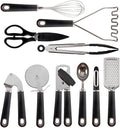 COOK WITH COLOR Kitchen Gadget Set Stainless Steel Utensils with Soft Touch Handles, 7 Pieces, Stainless Steel Black