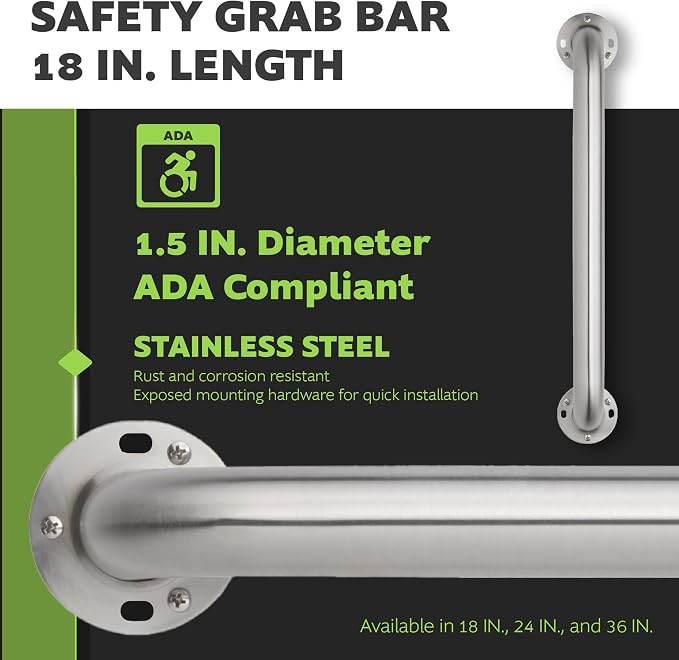 Homewerks 068 HW11218SS 18 Inch Bathroom Grab Bar with 1-1/2 Inch Diameter and Exposed Screws ADA Compliant - Brushed Stainless Steel