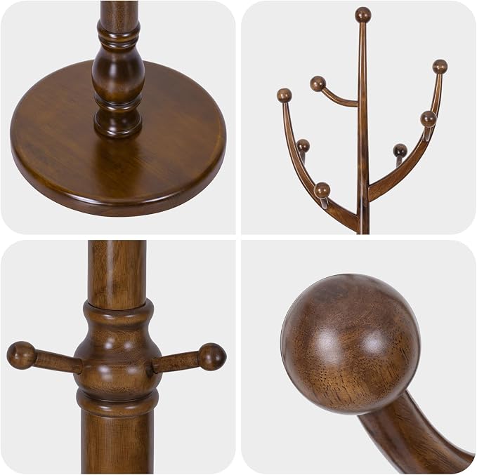 Bekrvio Coat Rack Freestanding Coat Tree with Sturdy Round Base, Unique Coat Hanger Stand, Heavy Duty Standing Coat Rack Clothes Stand for Winter Jacket, Hat, Entryway/Hallway/Bedroom, Walnut