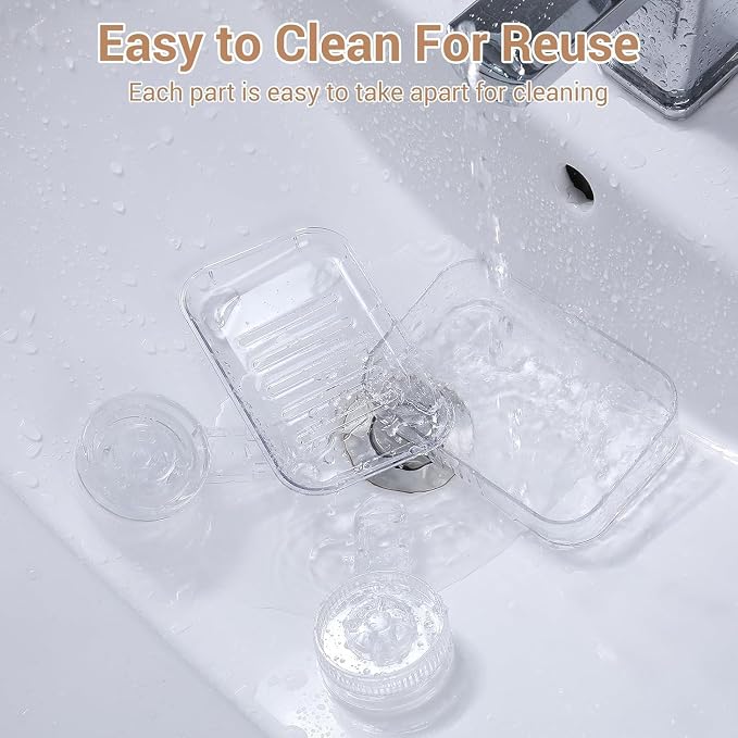 LUXEAR Suction Cup Shower Caddy Clear - Shower Caddy+Soap Dish+Toothbrush Holder - 1 Second Installation NO-Drilling Removable Powerful Waterproof Shower Organizer for inside Shower Bathroom