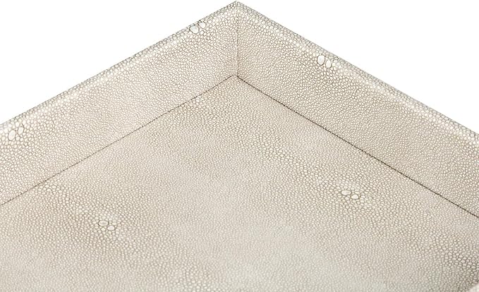 HofferRuffer Elegant Desktop Organizer, Vanity Tray, Bathroom Storage Tray Holder, Dresser Jewelry Tray, Change Coin Key Watch Catchall Tray, 10.2 x 8.4 x 1.8 inches (Light Grey Faux Leather Shagreen)