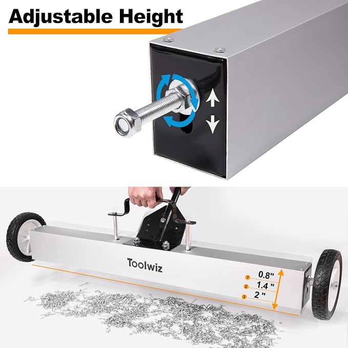 Toolwiz 36'' Magnetic Sweeper with Wheels, 50 Lbs Capacity Rolling Magnetic Floor Sweeper with Telescoping Holder and Quick Release Latch Industrial Heavy Duty Metal Pick Up 36 Inches