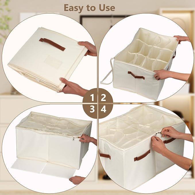 Shoe Organizer for Closet, 2 Pack Shoe Storage Bins Foldable Shoe Storage Box Containers with Clear Cover and Sturdy Handles, Shoe Rack for Closet Storage for Sneakers Heels Slippers, Fit 12-24 Pairs