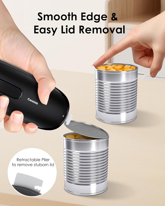 Canslab CORE Electric Can Opener_Single Touch Automatic Can Opener for Seniors with Arthritis, Auto Shut-off, Cordless Battery Powered, Side Cut, Smooth Edge, Handsfree, for Small or Large Cans, Black