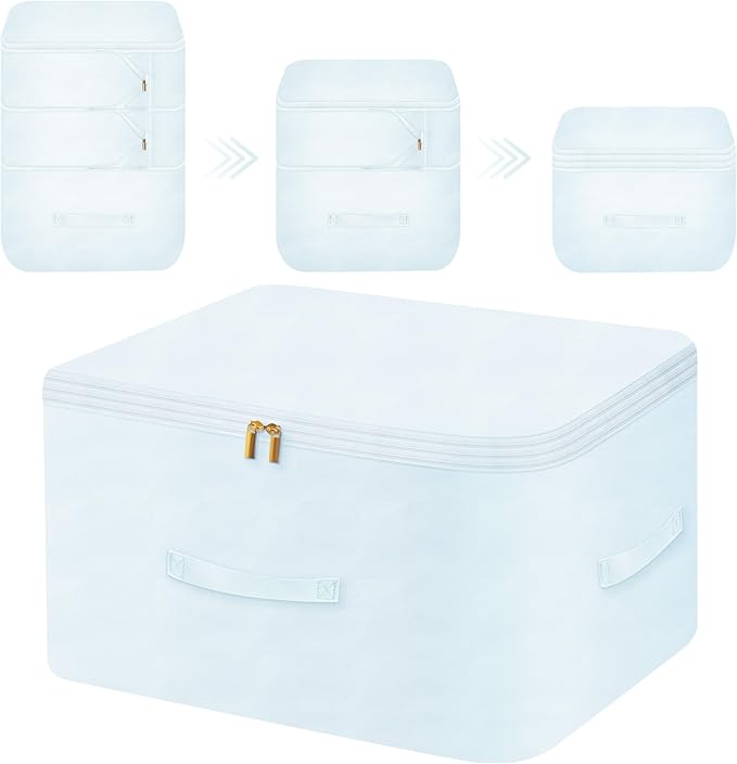 Ultra Space Saving Self Compression Organizer, Comforter Storage Bag for Clothes, Blankets, Pillows, Duvet, Comforters, Bedding Sets and Much More (Blue,X-L - 54 * 42 * 60cm)