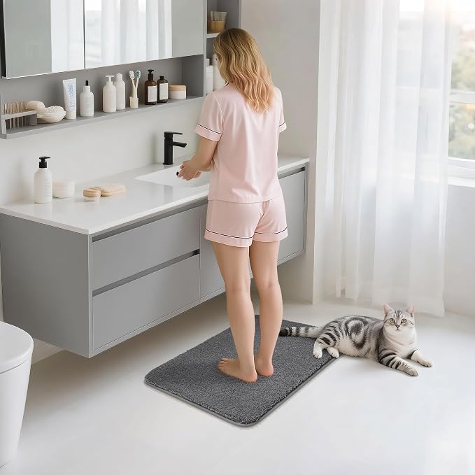COSY HOMEER Extra Thick Bath Rugs for Bathroom - Anti-Slip Bath Mats Soft Plush Yarn Shaggy 100% Strong Mirco Polyeste Mat Living Room Bedroom Mat Floor Water Absorbent(Dark Grey,16x24 - Inches)