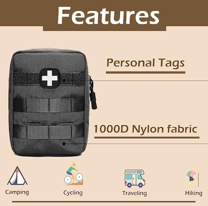 GHFY First Aid Pouch EMT IFAK Medical Pouchs, Tactical MOLLE Utility Empty Pouch (Black)