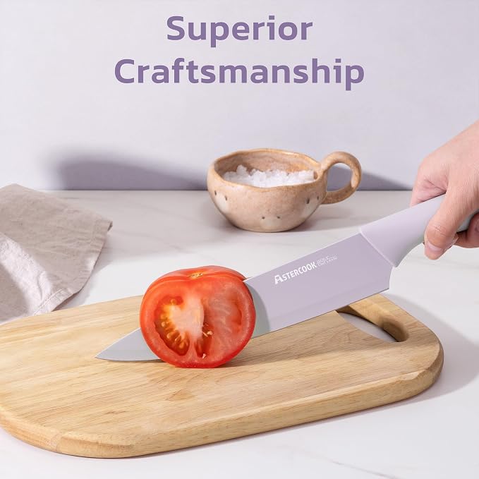 Astercook Knife Set, 13 Pieces Kitchen Knives Set with Healthy Anti-Rust Coating, Dishwasher Safe, Stainless Steel Chef Knife Sets with 6 Blade Guards, Fathers Day Gift for Men