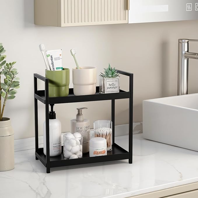 Anyoifax Bathroom Counter Organizer 2 Tier Vanity Storage Countertop Shelf Makeup Organizer Perfume Tray Skincare Holder for Sink, Dresser, Kitchen, Small Black