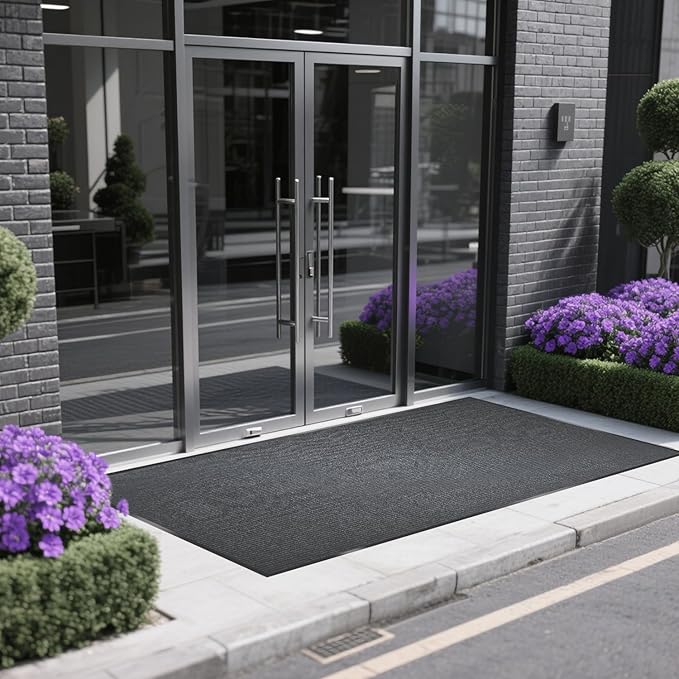 Extra Large Indoor/Outdoor Entrance Mat - 4 x 15 Feet, Rubber Border Door Mat Heavy Duty, Waterproof, Low-Profile, Easy to Clean, Rubber Entry Mat, Commercial Floor Mat, Charcoal Grey