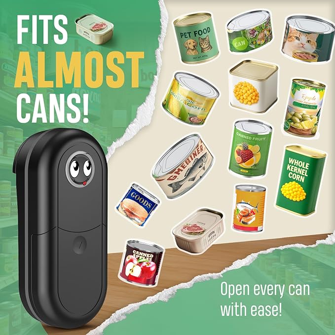 Handsfree Electric Can Opener Fits All Can Sizes, Electric Can Openers for Kitchen Food Safe with Smooth Edge, Kitchen Gadgets Battery Operated Can Openers for Seniors, Arthritis and Chef