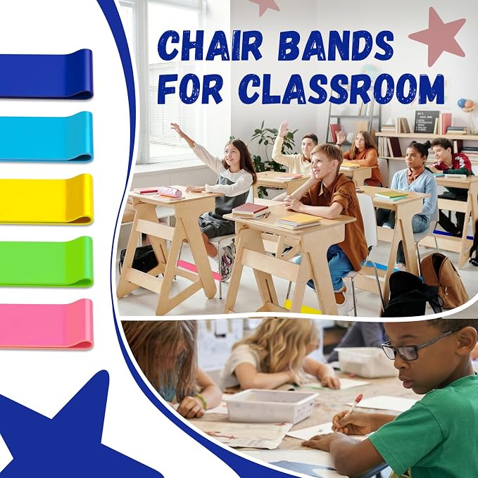 5 Pack Chair Bands for Kids with Fidgety Feet, ADHD Tools for Kids, Improve Focus & Reduce Restlessness, Chair Bands for Sensory ADHD ADD Autism - Classroom & Home Must Haves (Multicolor)