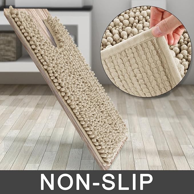 Yimobra Toilet Rug U Shaped Washable 24x24 Inch - Ultra Soft Absorbent Bath Rugs for Toilet, Quick Dry & Machine Washable, Non Slip Contour Bathroom Mat, Pale Khaki