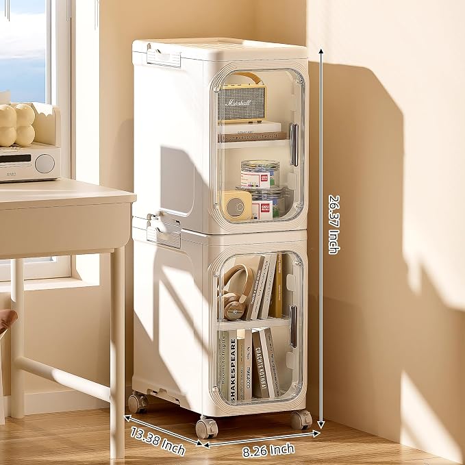 JOYZAN Narrow Bathroom Storage Cabinet with Movable Wheels, Slim Storage Cabinet with 2 Doors & Removable Panel, Skinny Bathroom Organizers and Storage for Small Space, Corner, Kitchen, Laundry