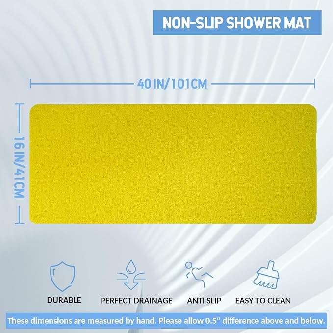 Hargiis Non-Slip Bathtub Mat, Anti Slip Shower Mat, Fast Drying Bathtub Mats, Foot Scrubber Mat, Anti Slip Mat for Tub, Floor, Bathroom, Kitchen, Home, Hotel (Yellow 40"×16")