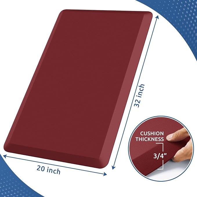 KitchenClouds Kitchen Mat Cushioned Anti Fatigue Rug 20"x32" Water Resistant, Non Slip, Standing and Comfort Desk/Floor Mats for House Sink Office (Red)