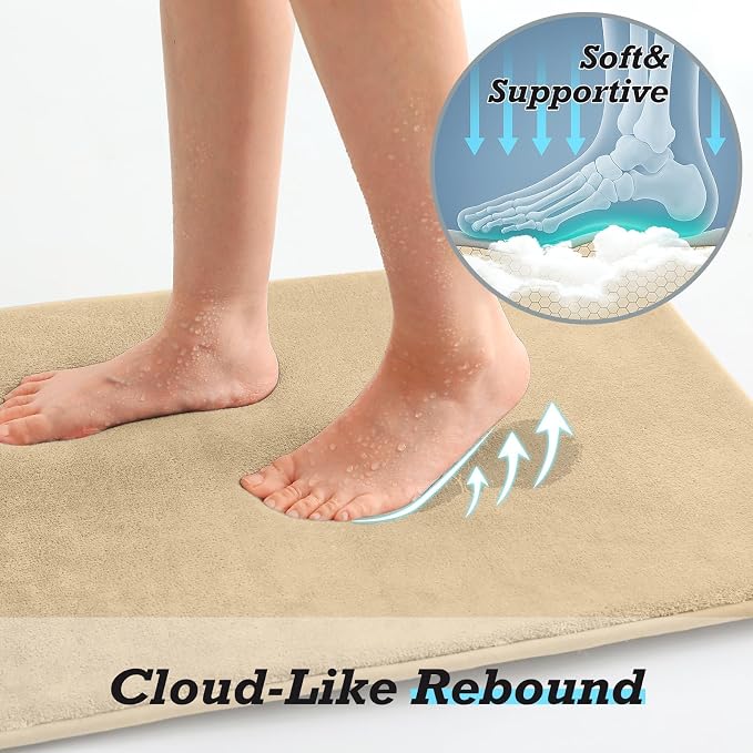 HUXMEYSON Bathroom Rugs Sets 2 Piece, Non-Slip & Quick Dry Bath Mat Set, Ultra Soft Velvet Bath Rugs for Bathroom, Toilet and Shower Floor, Khaki