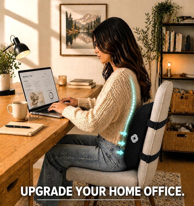 Samsonite Lumbar Support Pillow for Office Chair, Lower Back Support for Car, Back Pillow Desk Chair Cushion with Memory Foam, Improved Posture Backrest