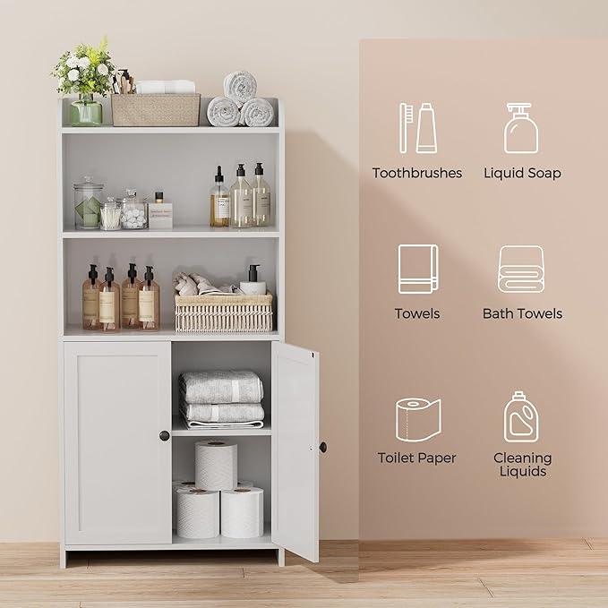Homhedy Small Bathroom Storage Cabinet, Freestanding Toilet Paper Storage with 2 Doors and Shelves, Bathroom Organizers and Storage for Small Spaces, Laundry Room, 9.8" D x 19.7" W x 39.9" H, White