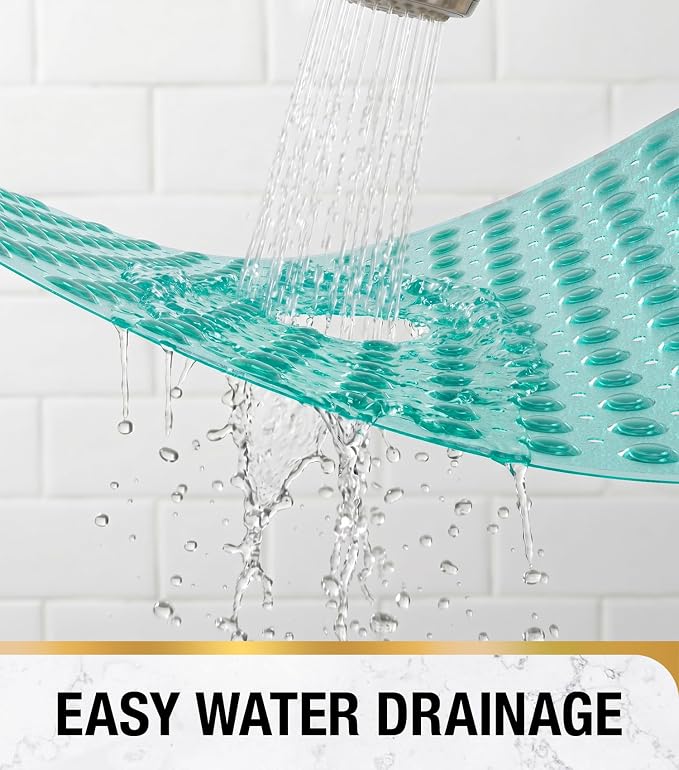 HITSLAM Shower Bathtub Mat Non Slip, 24"x 24" Bath Mat for Tub, Soft PVC Shower Mats for Inside Shower with Suction Cups and Center Drain Hole, Machine Washable Bathroom Floor Mat, Green