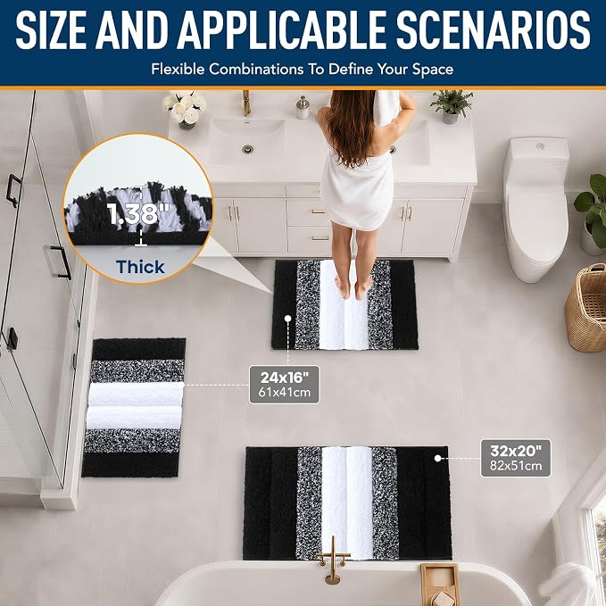 XIYUNTE Thick Bathroom Rug - 24x16 Extra Soft Blue and White Microfiber Bath Rugs, Quick Dry Super Absorbent Rubber Backing, Non Slip Washable Bath Mat for Floor Tub Shower