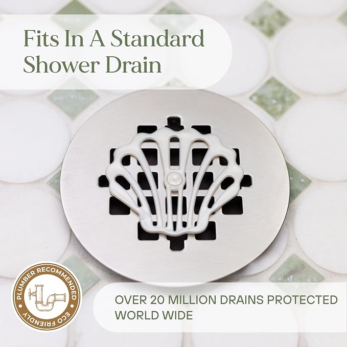 DrainWig Shower Drain Hair Catcher – Disposable Bathroom Hair Trap, Easy to Install in Shower Drain Cover, Helps Prevent Clogs – As Seen on Shark Tank - Bathroom Accessories - Shell (4-Pack)