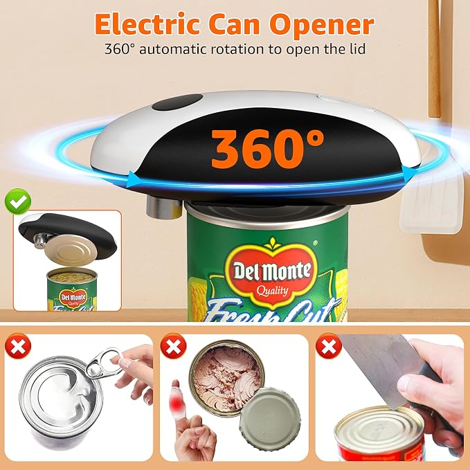 Electric Can Opener, Automatic Can Opener One Touch Operation, Rechargeable Can Opener USB-C Charge, Can Openers Smooth Edge For Seniors, Portable Kitchen Gadgets Fits Most Can Sizes