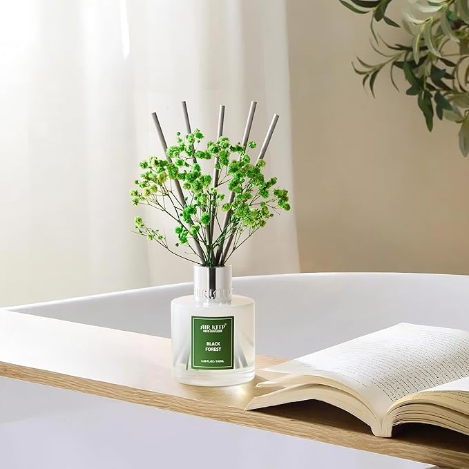 Airkeep Reed Diffuser Set,3.38 fl oz (100 ml) - Black Forest Oil Diffusers with 8 Reed Sticks, Home Fragrance Reed Diffuser for Bathroom Shelf Decor