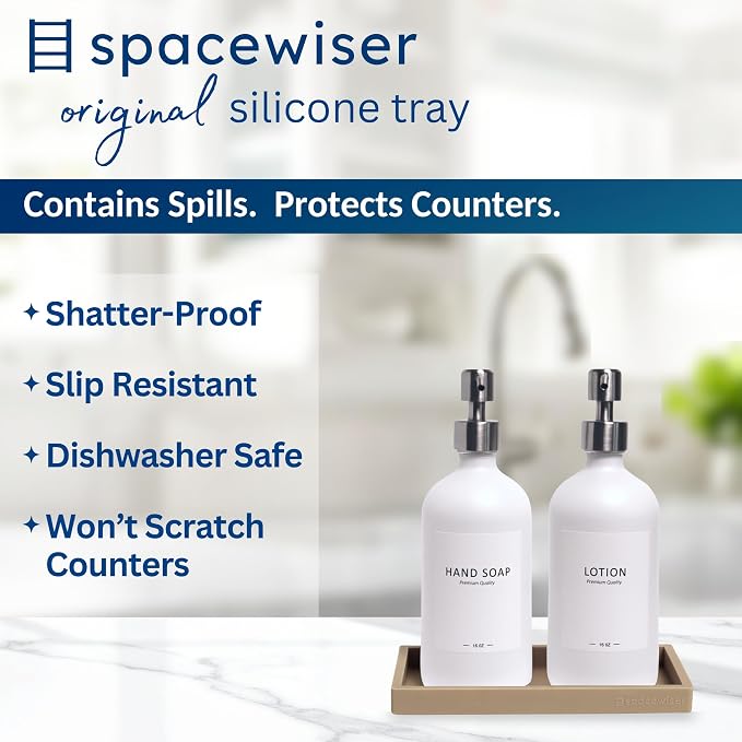 Spacewiser Countertop and Vanity Tray - Small 7.7” Silicone Tray for Soap Dispenser Bottles, Bathroom Trays, Kitchen Sink Trays, Sink Caddy Kitchen Sinks Organizer, Soap Dish & Sponge Holder Mat