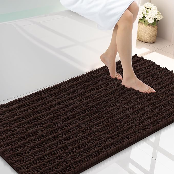 Smiry Bathroom Rugs Mat 44x24, Extra Soft Absorbent Chenille Bath Rugs, Non Slip Rubber Backing Machine Washable Quick Dry Bath Mats for Bathroom Floor, Tub, Shower, Home Decor Accessories, Brown