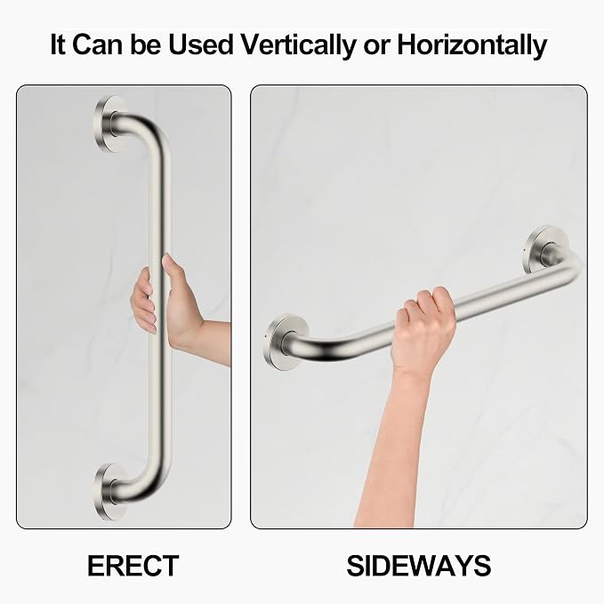 16 Inch Grab Bar 304 Stainless Steel Anti-Slip Bathroom Safety Handrail Wall Mount Assist Grip for Elderly Handicap Bathtub Shower Toilet,GB-4023-BN,Brushed Nickel