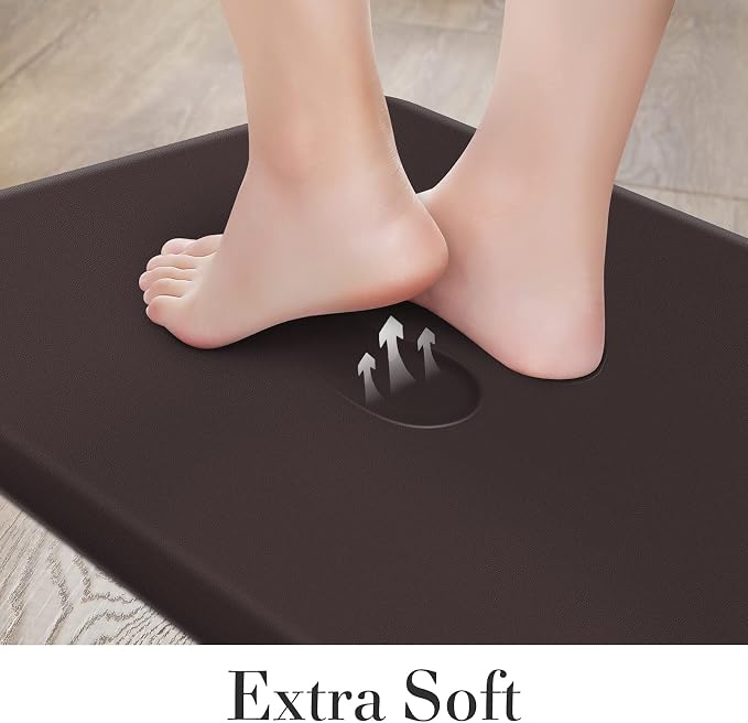 HappyTrends 2 PCS Kitchen Mat Cushioned Anti-Fatigue Floor Mat, Heavy Duty Ergonomic Comfort Foam Standing Mat,20"x30"+20"x47",Chocolate