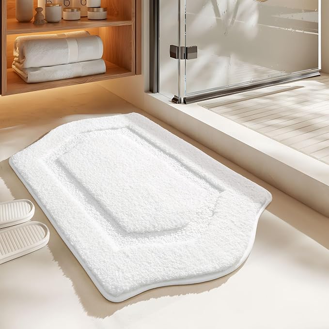 Bathroom Rug Mat, Extra Soft Absorbent Washable Bath Rug, Non-Slip Bath Mats for Bathroom, Tub and Shower, White, 20×32