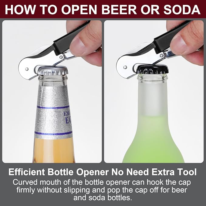 Professional Heavy Duty Wine Opener, Compact and Foldable Wine Key, Strength Stainless Steel corkscrew, Double Hinged, Foil Cutter, Ideal Tools for Servers, Bartenders, Sommelier (Black).