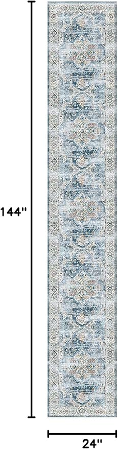 Madane Hallway Runner Rug 2x12, Extra Long Washable Runner Rugs with Rubber Backing, Non Slip Carpet Runner, Vintage Rug Runners for Kitchen Laundry Room Entryway (Navy, 2'x12')