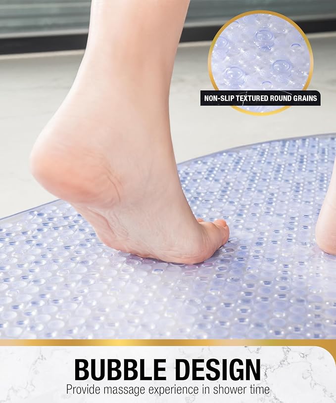 HITSLAM Bathtub Mat Non Slip, 27x15 Inch Bubble Oval Bath Tub Mat for Bathroom, Machine Washable Shower Mat with Suction Cups and Drain Holes, Clear