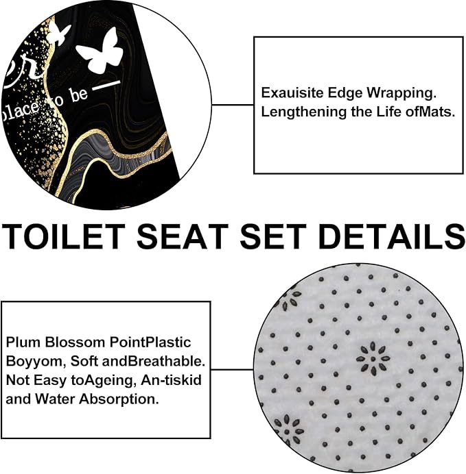 4Pcs Family Marble Shower Curtain Sets with Rugs,Black Home Inspirational Bathroom Decor Set, Bathroom Sets with Shower Curtain and Rugs, Waterproof Bathroom Shower Curtains, with 12 Hooks