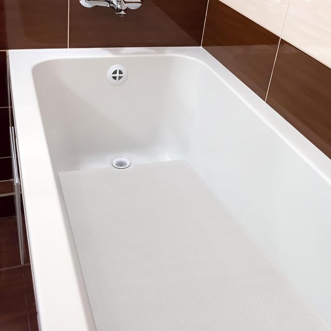 Dunzoom 16" x 40" Non Slip Bathtub Mat with Drain Cut Out Anti Slipping Non Skid Safe Tub Mat Adhesive Peel and Stick Bath Tub Mat PEVA Tub Sticker for Shower Floor Boat Wet Areas(Clear)