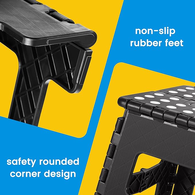 ACSTEP Folding Step Stool 9 Inch, Sturdy Collapsible Kitchen Step Stool Foldable for Kids, Toddlers & Adults, Non Slip Lightweight Foot Stools with Handle, Holds 300 lbs Ideal for Bathroom Bedroom