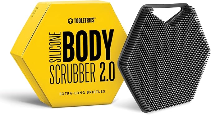 TOOLETRIES Premium Silicone Body Scrubber 2.0, Hygienic Loofah Alternative, Exfoliating Shower Scrubber for Sensitive Skin, Quick Drying & Long-Lasting Bathroom Essentials for Men & Women - Charcoal