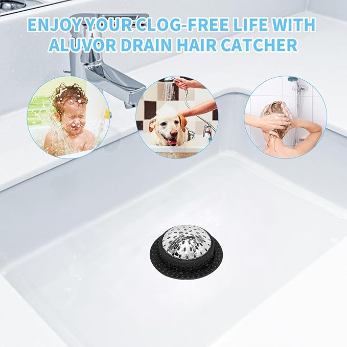 Aluvor Bathtub Drain Hair Catcher Shower Drain Cover Sink Drain Protector for Pop-Up & Regular Drains, Black