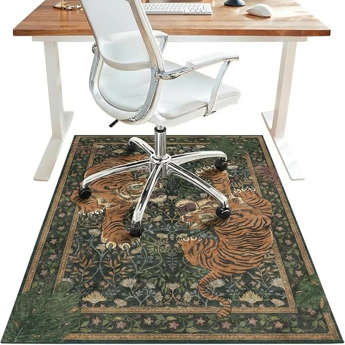 48"x72" Office Chair Mat for Hardwood Tile Floor, Under Desk Carpet Protector for Rolling Computer Chair Mat, Machine Washable Area Rug, Anti-Slip 1/5" Thick Low Pile Thin Vinyl Floor Mat, Forest Sage