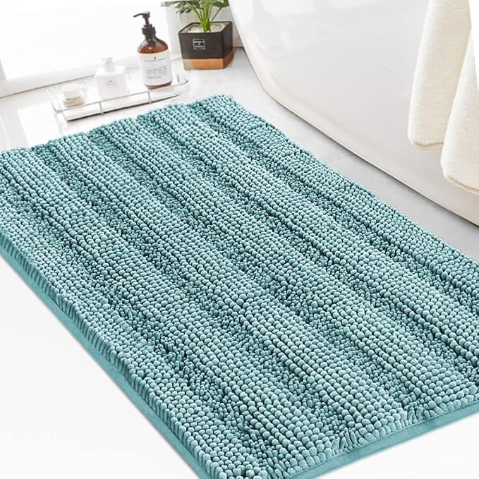 Turquoize Chenille Bath Rugs Shaggy Bathroom Rugs Non Slip Bath Rugs for Bathroom 24 x 36 Aqua Haze Bath Rug Extra Soft and Absorbent Area Rug, 24"x 36", Aqua Haze