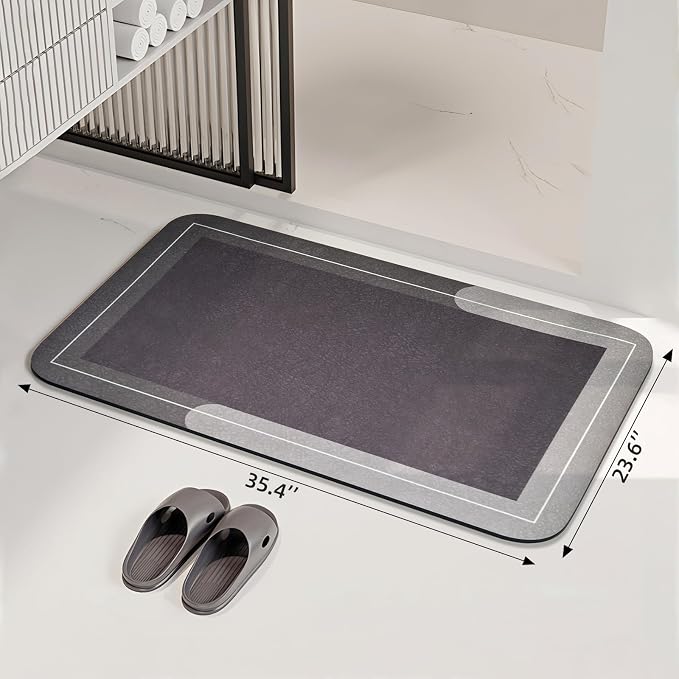 Large Bath Mat Rug, Rubber Non Slip Bath Mat Super Absorbent Quick Dry Bathroom Floor Mat Thin Bathroom Rugs Fit Under Door-Shower Rug for in Front of Bathtub Shower, Brown, Easy to clean, 23.6"x35.4"