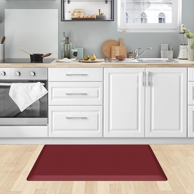 KitchenClouds Kitchen Mat Cushioned Anti Fatigue Rug 20"x32" Water Resistant, Non Slip, Standing and Comfort Desk/Floor Mats for House Sink Office (Red)