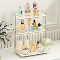 Bathroom Organizer Countertop Perfume Organizer Makeup Organizer Cosmetics Storage Display Rack Vanity Tray Dresser Stainless Steel Gold Shelf White Marble Ceramic Tray