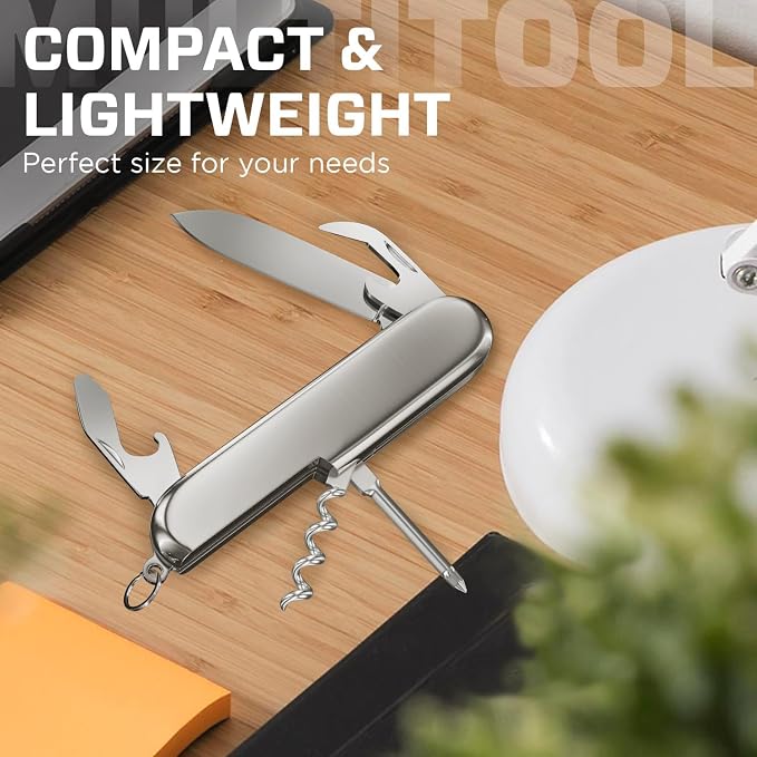 Small Pocket Knife 6 in 1 - Keychain Multitool - Compact Kids Pocket Knife with Bottle Opener, Can Opener, Corkscrew, Phillips Screwdriver - EDC Gift for Men, Women, Camping, Hiking, Travel - 5005