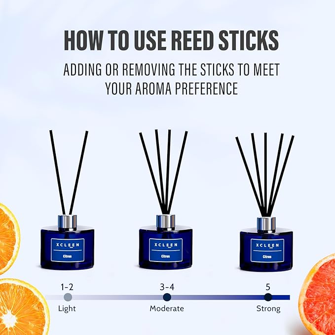 Xcleen Reed Diffusers for Bathroom, 6.7 oz(200ml) Citrus Scented Oil Diffuser with Fiber Sticks, Air Freshener for Bedroom, Office, Home Fragrance Decor